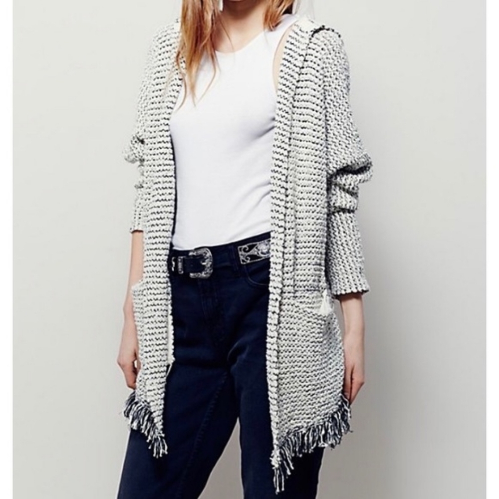 Free People Love Me Tender Long Hooded Beach Cardigan with fringe